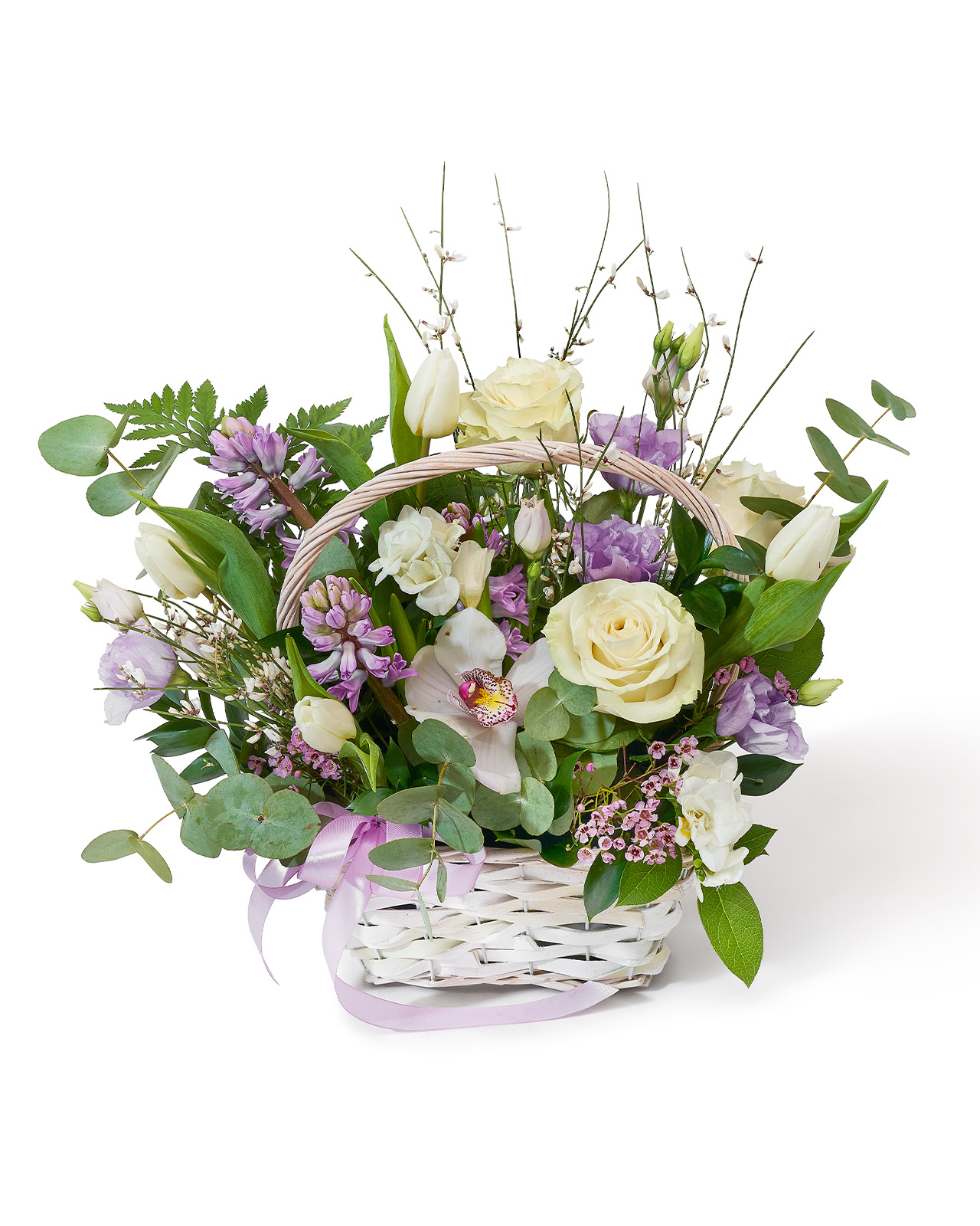 Aranjament cu trandafiri și zambile „Twilight Petals”