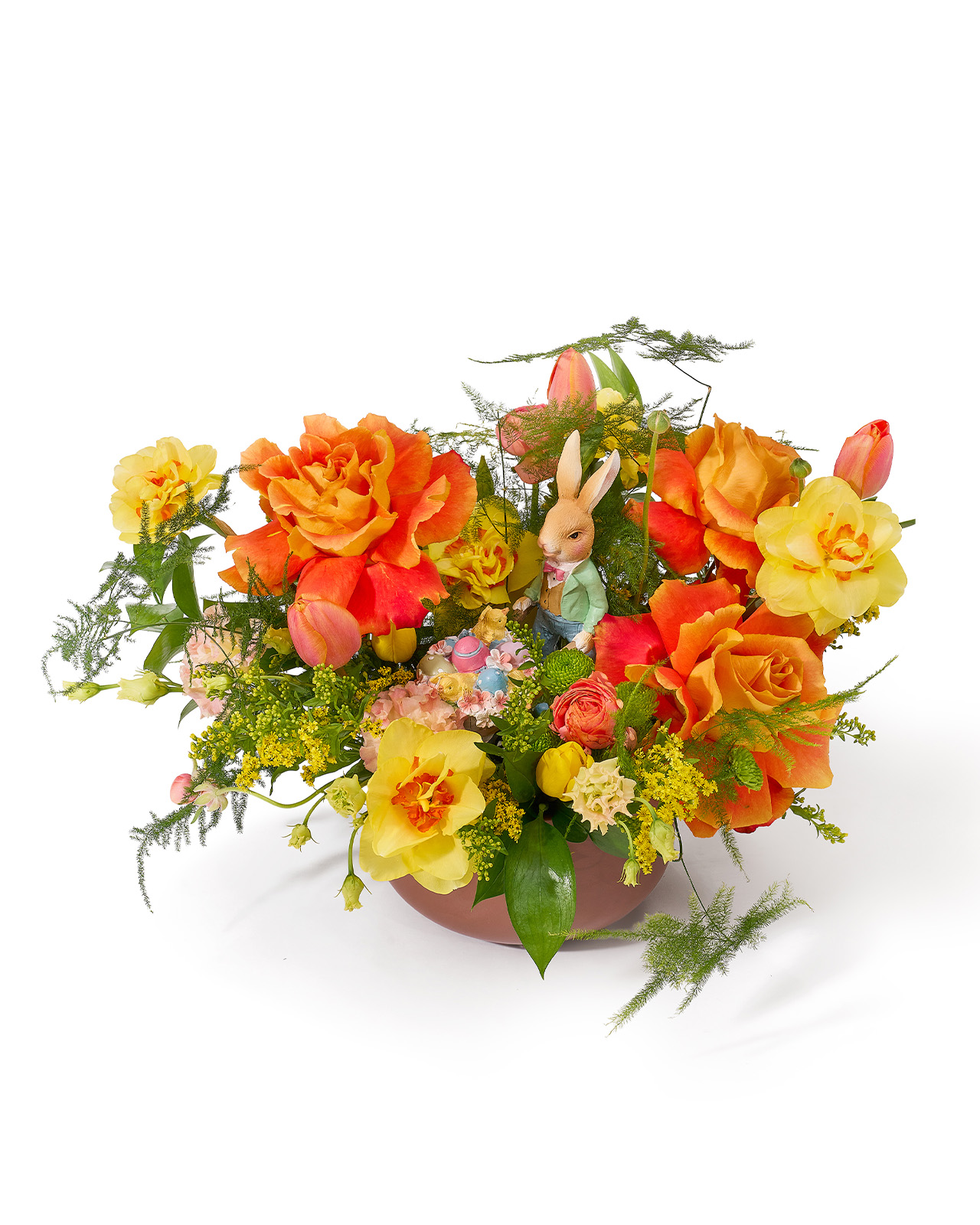 Aranjament de Paste cu trandafiri, narcise si lalele „Blooming Grace”