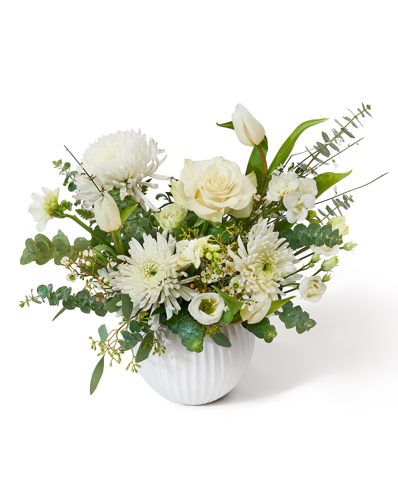 Aranjament floral cu crizanteme, trandafiri și lalele „Floral Harmony”