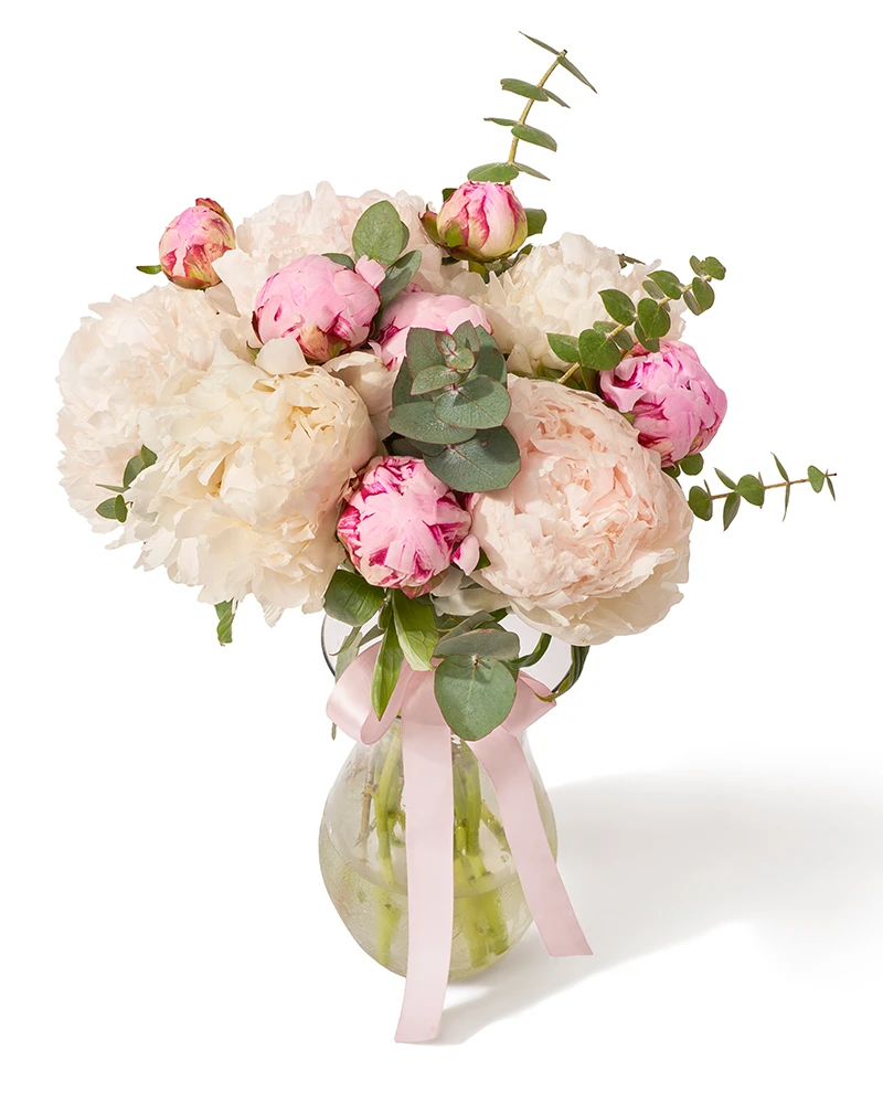 Buchet cu bujori si eucalipt „Blush Majesty”