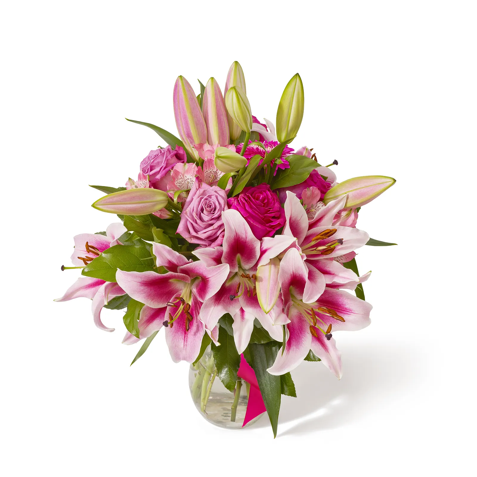 Buchet cu crini, trandafiri si alstroemeria „Lily & Rose Harmony”
