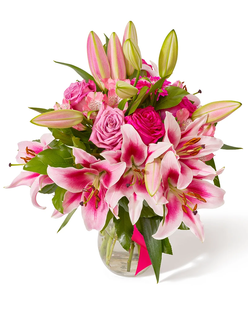 Buchet cu crini, trandafiri si alstroemeria „Lily & Rose Harmony”