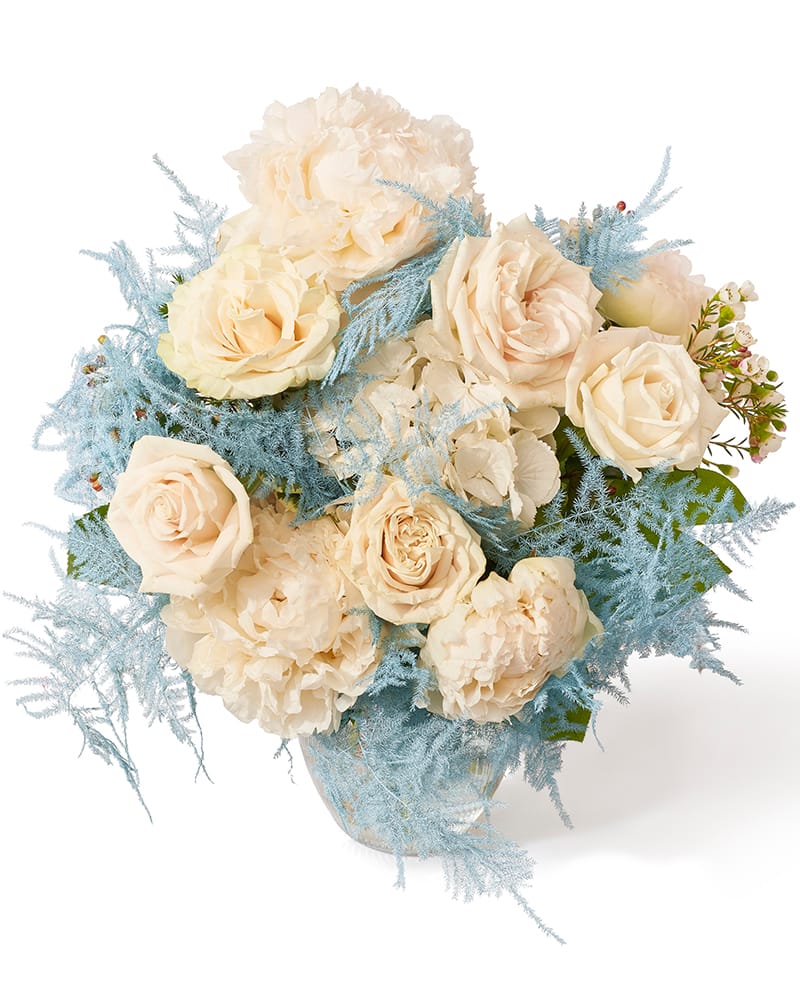 Buchet cu hortensie, bujori si trandafiri „Pastel Rhapsody”