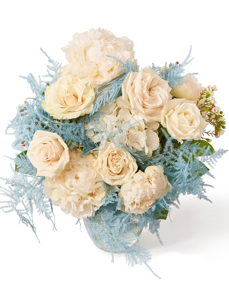 Buchet cu hortensie, bujori si trandafiri „Pastel Rhapsody”