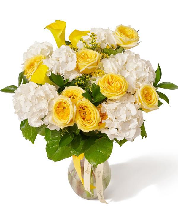 Buchet cu hortensie, trandafiri si cale „Elegant Garden”