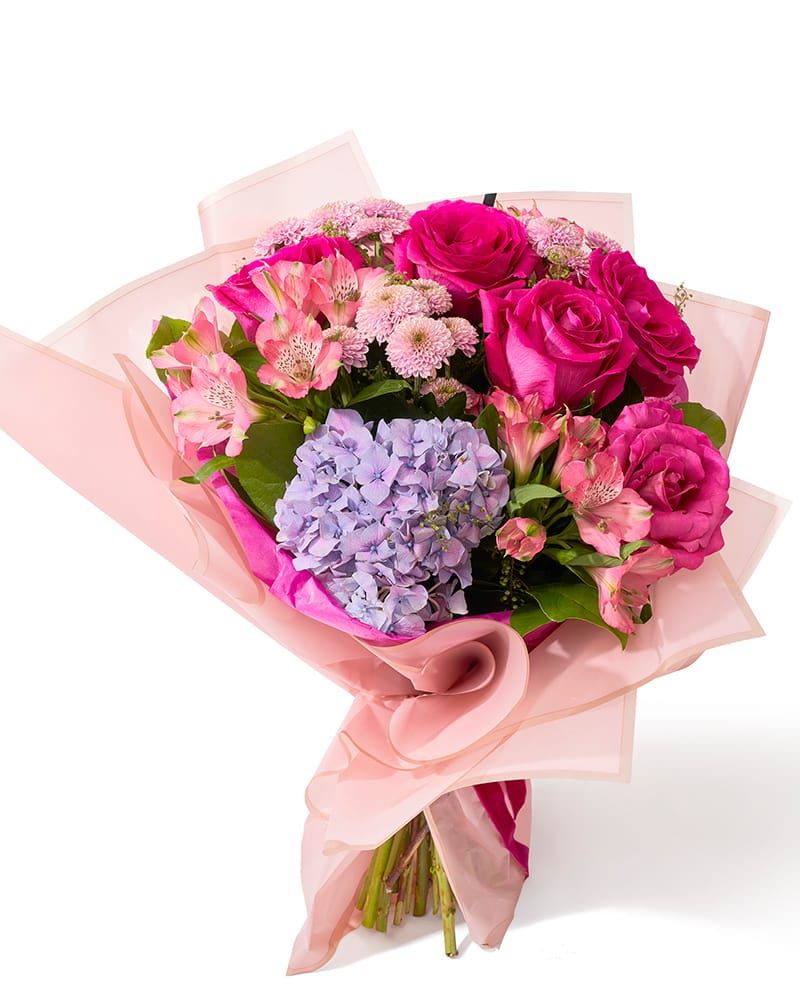 Buchet cu hortensie, trandafiri si crizanteme „Pastel Dream”-1