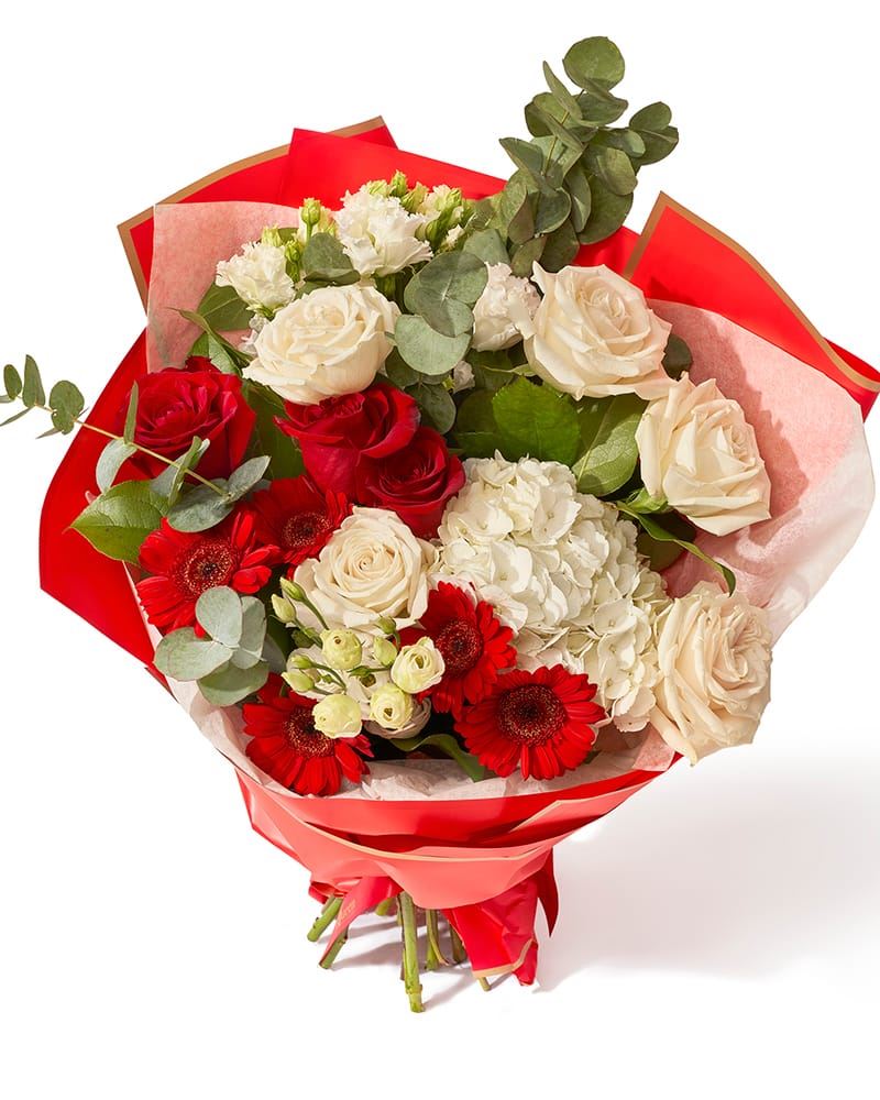 Buchet cu hortensie, trandafiri si minigerbera „Blossom Whisper”-1