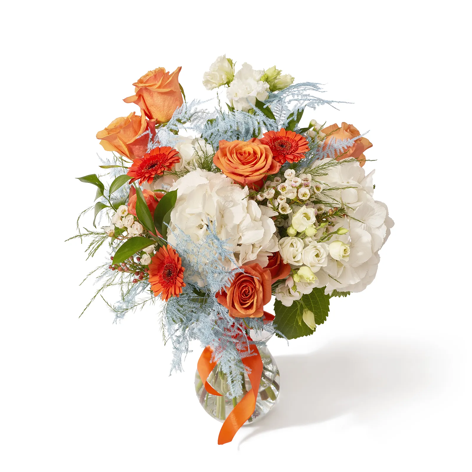 Buchet cu hortensie, trandafiri si minigerbere „Pastel Symphony”