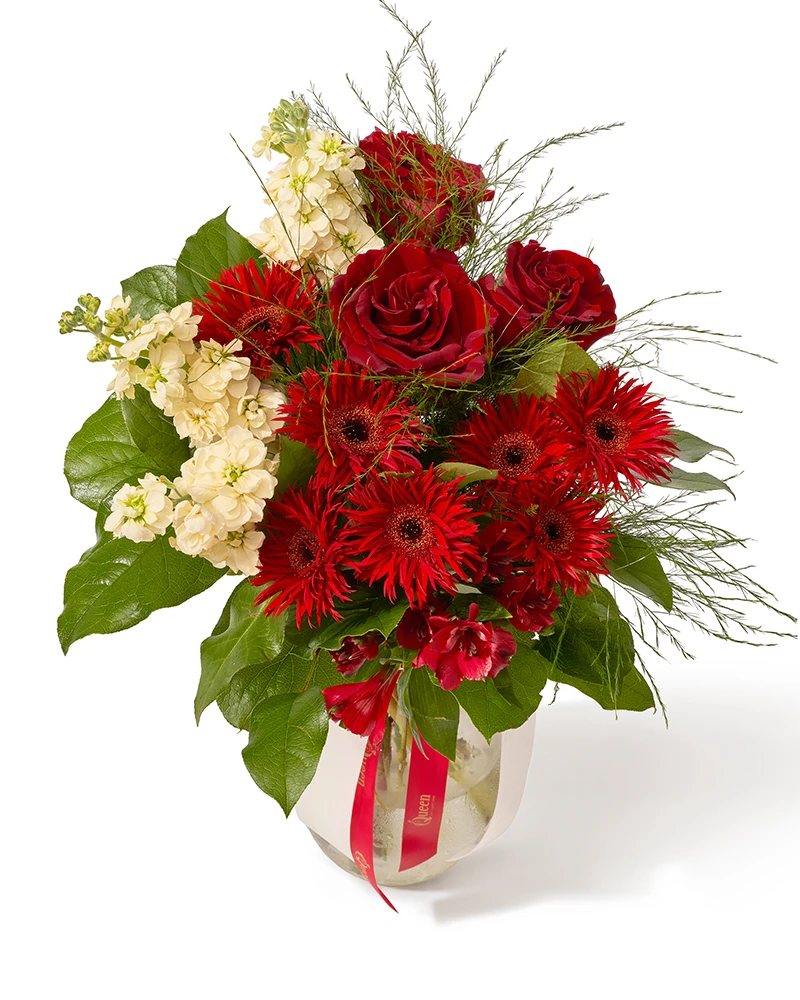 Buchet cu minigerbere, trandafiri si alstroemeria „Joyful Harmony”
