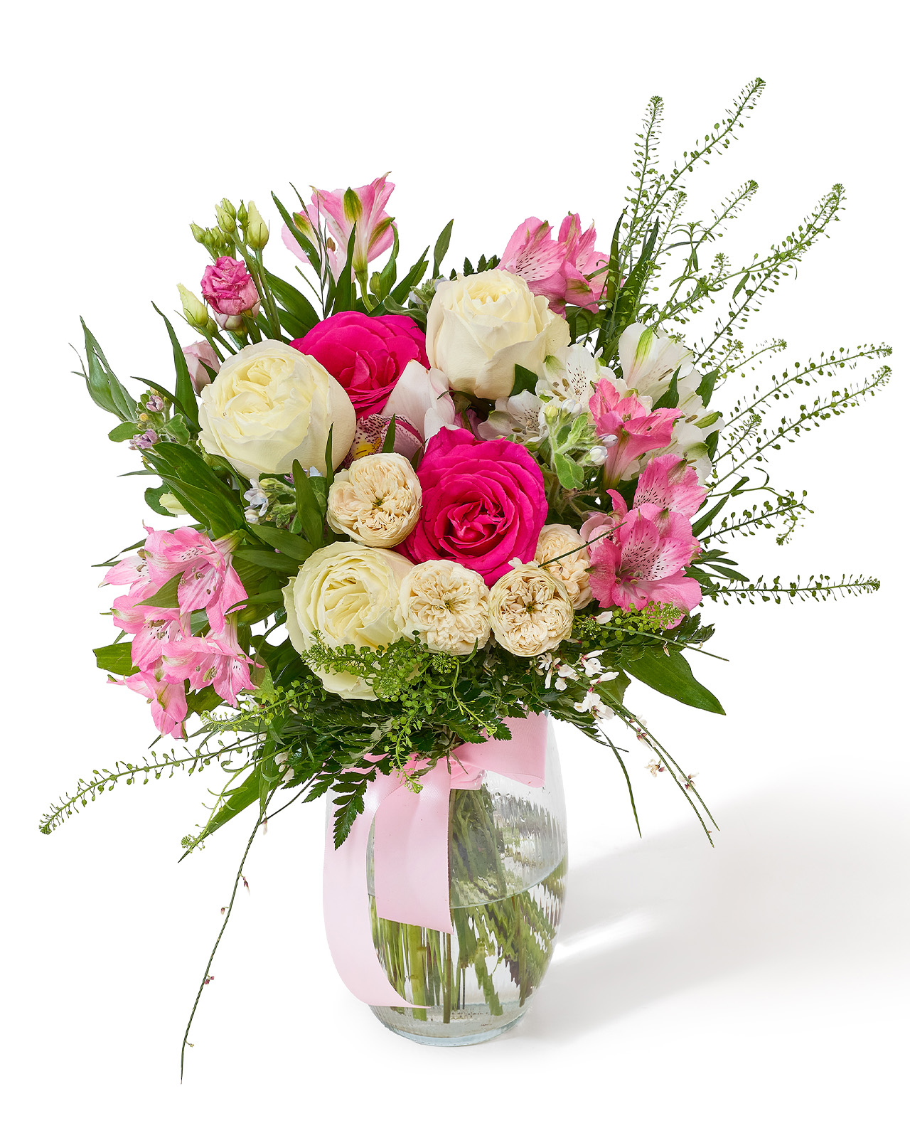 Buchet cu trandafiri, alstroemeria și orhidee „Orchid Elegance”