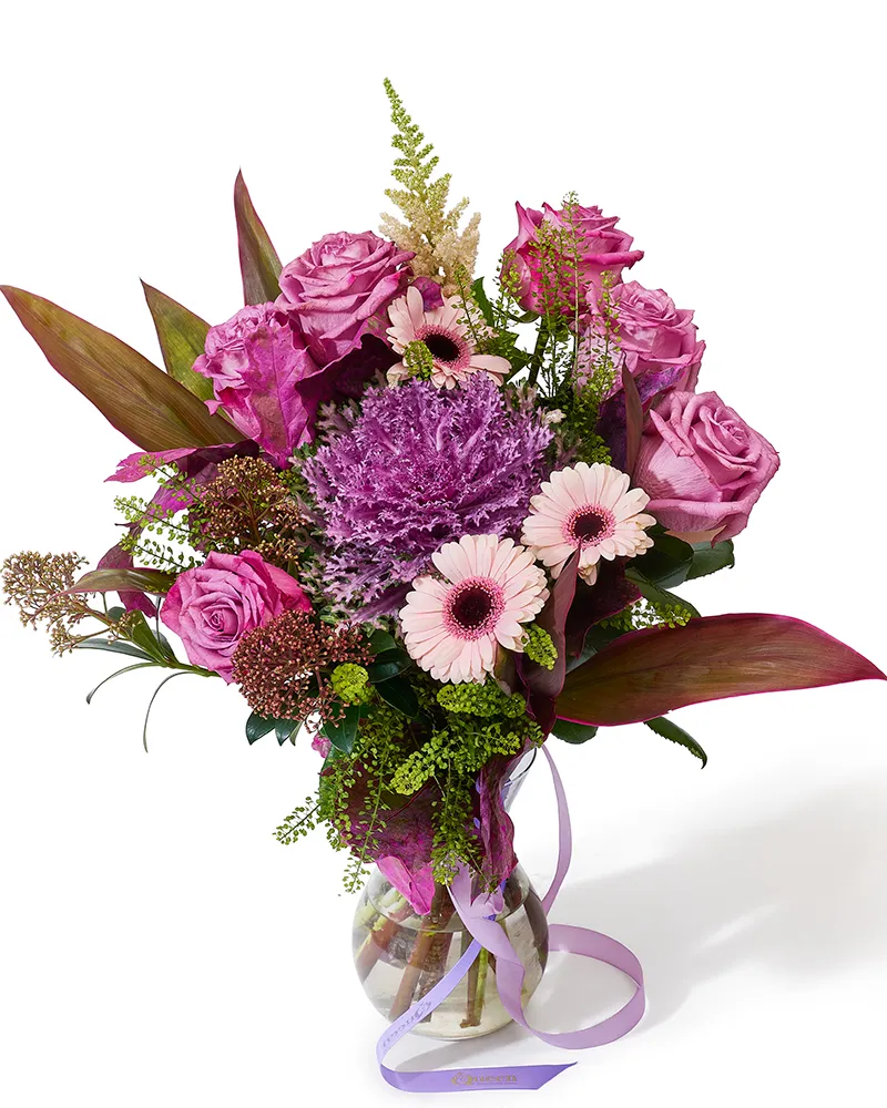 Buchet cu trandafiri și gerbera „Morning Glow”
