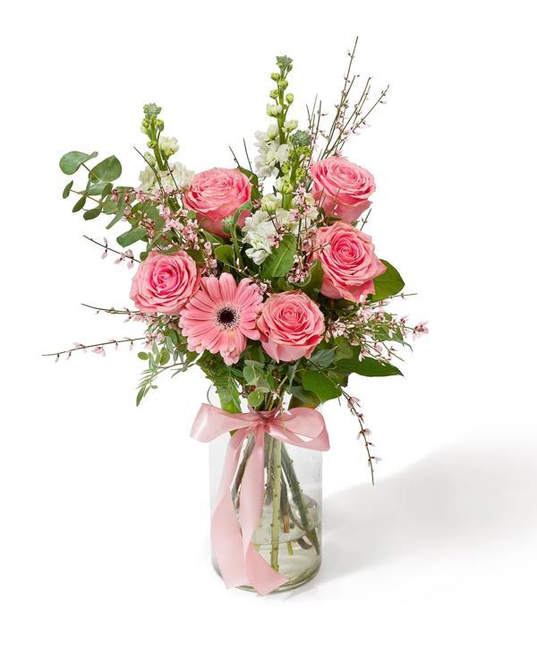 Buchet cu trandafiri și gerbera „Sunrise Petals”
