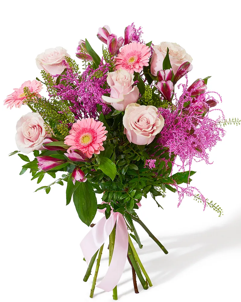 Buchet cu trandafiri, minigerbera și alstroemeria „Joyful Breeze”